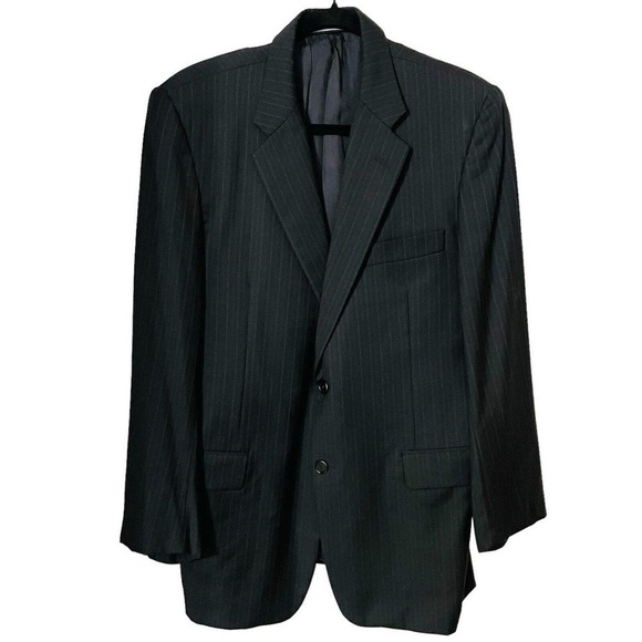 Hickey Freeman Madison Blazer Jacket Mens 42S Black Wide Pinstripe Worsted Wool - Picture 1 of 13